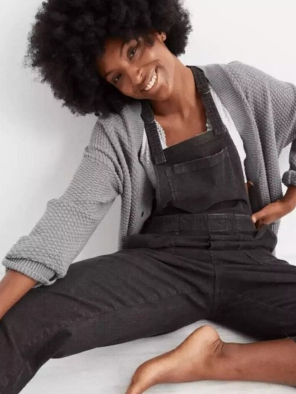 Aerie Corduroy Overalls Work & Play Women's Size XL Smoked Grey Raw Hem Baggy